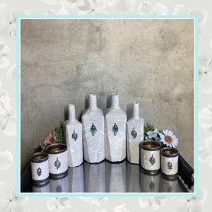 🌸 8PC: DECOR DISPLAY BOTTLE CAN TURQUOISE HOME ART PIECE LIVING SPACE HOLDERS